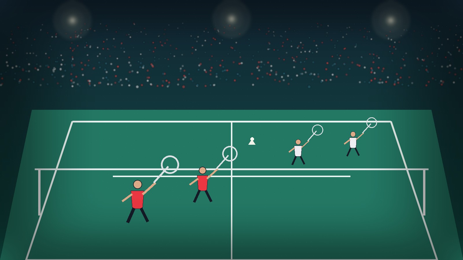 羽毛球双打比赛中球员在网前进行快速攻防